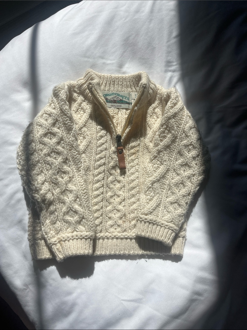 Aran Crafts Cream Cable-Knit Half-Zip Sweater